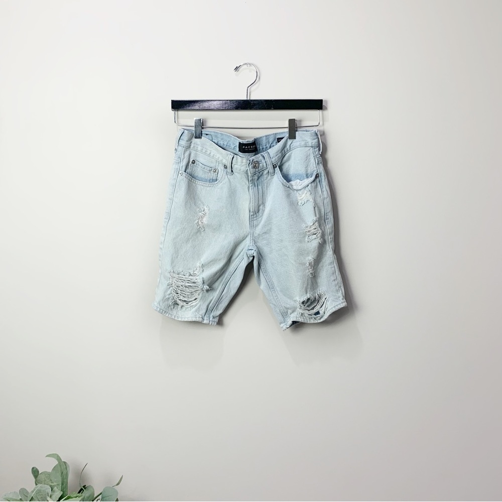 [Pacsun] Light Wash Denim Distressed Mid Rise Bermuda Jean Shorts